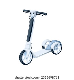 Scooter with three wheels vector illustration. Cartoon isolated kick or electric scooter for summer sport activity, push vehicle for baby kids training, scooter for playing of active girl or boy