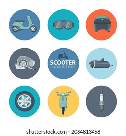 Scooter transport flat icons set. Set of vector modern and colorful style
