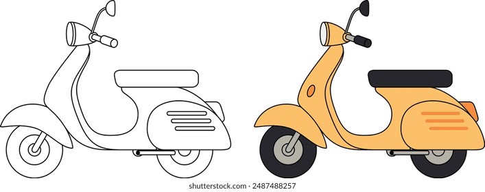 Scooter, transportation, vehicle, outline coloring page for kids 