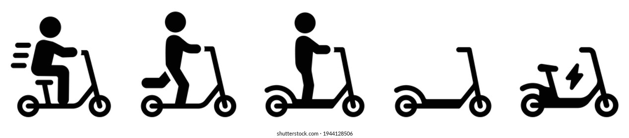 Scooter vector icon. People riding Electric bicycle, bike ecologic transport, e-bike pictogram isolated on white.