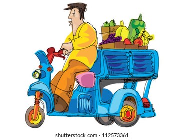 scooter - vegetable delivery - cartoon