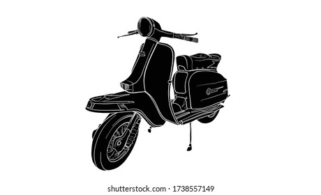 Scooter and vehicle, vintage scooter, vector