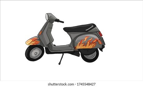 Scooter and vehicle, vintage scooter, vector