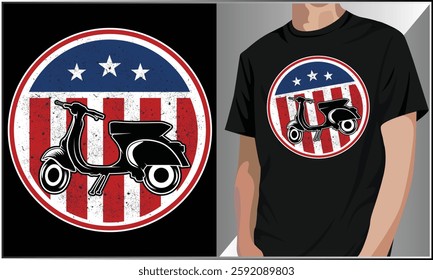 Scooter Vintage Classic Vector Illustration, Classic Scooter, American Flag, Scooter Motorbike T Shirt Design, Scooter Lover Design.