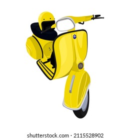 Scooter and yellow helmet ready to ride around town. This image is a transparent background
