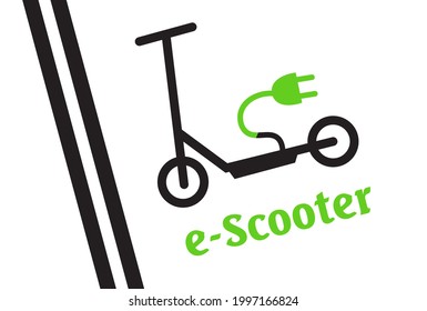 Scooter zone green roadsign for eco friendly green mobility and city transport. Parking lot warning label for scooter. Vector.