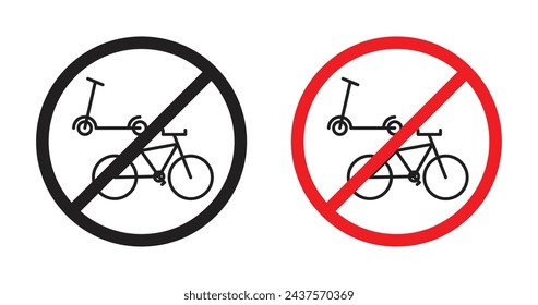 Scooters and E-Bikes Prohibition Vector Illustration Set. Electric Scooter and Bike Entry Denied sign suitable for apps and websites UI design style.