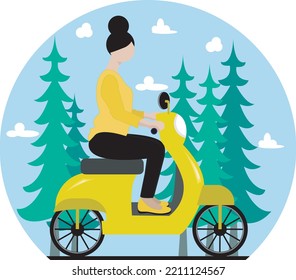 scooty girl flat illustration. young girl on scooty vector art