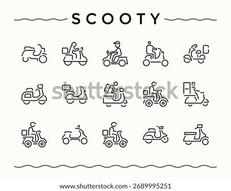 scooty vector line icon set. Electric icon. Contains related to bicycle, drive, delivery, lifestyle, graphic, scooter, bus and more. Editable stroke. Vector collection.