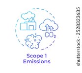 Scope 1 emissions blue gradient concept icon. Greenhouse gas, industry. Manufacturing pollution. Round shape line illustration. Abstract idea. Graphic design. Easy to use infographic, presentation