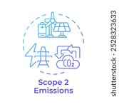 Scope 2 emissions blue gradient concept icon. Electrification, manufacturing. Co2 pollution. Round shape line illustration. Abstract idea. Graphic design. Easy to use infographic, presentation