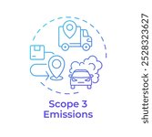 Scope 3 emissions blue gradient concept icon. Car pollution, urban vehicles. Greenhouse gas. Round shape line illustration. Abstract idea. Graphic design. Easy to use infographic, presentation