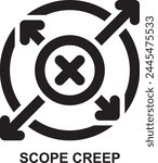 scope creep, uncontrolled, scope, reach, creep, project management expanded agile outline icon for web mobile app presentation printing