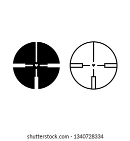 Scope glyph and line style icon. Target, weapon aim, sniper crosshairs vector illustrations. Thin signs for focus, attention concept.