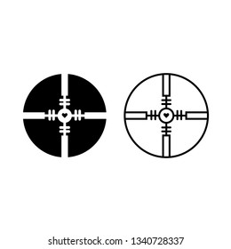 Scope glyph and line style icon. Target, weapon aim, sniper crosshairs vector illustrations. Thin signs for focus, attention concept.