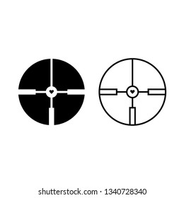 Scope glyph and line style icon. Target, weapon aim, sniper crosshairs vector illustrations. Thin signs for focus, attention concept.