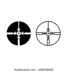 Scope glyph and line style icon. Target, weapon aim, sniper crosshairs vector illustrations. Thin signs for focus, attention concept.