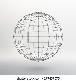 Scope of lines and dots. Ball of the lines connected to points. Molecular lattice. The structural grid of polygons. White background. The facility is located on a white studio background.