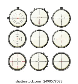 scope sniper set cartoon. gun view, shot weapon, cross rifle scope sniper sign. isolated symbol vector illustration