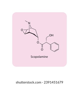 Scopolamine molecular structure, skeletal formula diagram on blue background. Scientific EPS10 vector illustration.