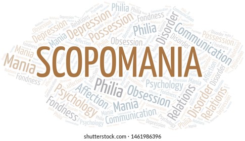 Scopomania word cloud. Type of mania, made with text only.