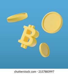 The scorching sign of bitcoin with 3d coins. Vector illustration of a fintech