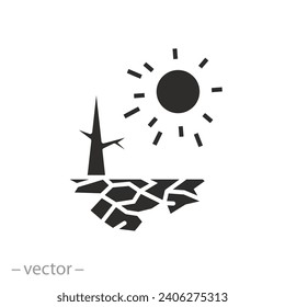 scorching sun with scorched land icon, drought,global warming, desert  - flat vector illustration