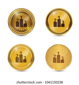Score Board Circular Vector Gold Web Icon Button Set