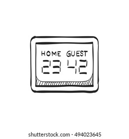 Score board icon in doodle sketch lines. Game football softball basketball sport time number
