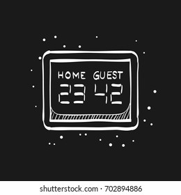 Score board icon in doodle sketch lines. Game football softball basketball sport time number