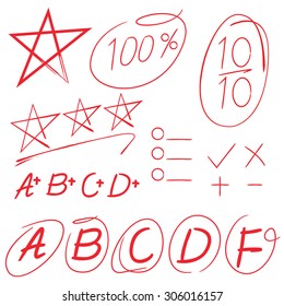 score, full marks, grade, star symbol, highlighter elements vector