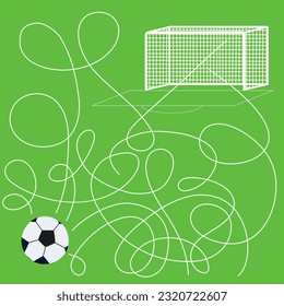 Score a goal. Maze football game. Cartoon vector illustration for children's entertainment.