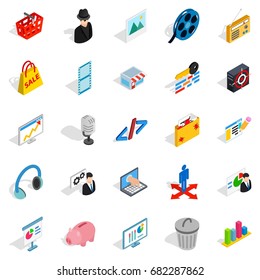 Score icons set. Isometric set of 25 score vector icons for web isolated on white background