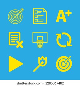 score icons set with play arrow, a plus test result of school and circular arrows vector set