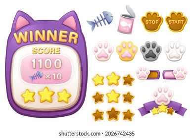 Score menu and asset Vector game template gui kit. Interface Score menu for build web and mobile games and apps. Vector cartoon gui template