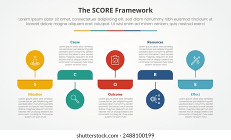 Score-Modell Infografik-Konzept für Diapräsentation mit großem Ballon Horizontal auf und ab mit 5-Punkte-Liste mit flacher Stil-Vektorgrafik