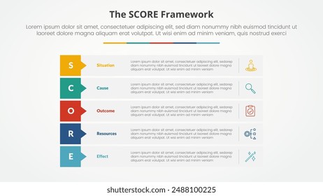 score model infographic concept for slide presentation with rectangle stack callout badge header with 5 point list with flat style vector