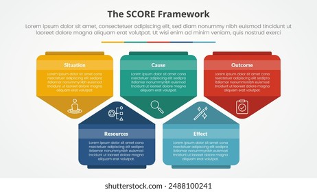 score model infographic concept for slide presentation with creative pentagon shape up and down with 5 point list with flat style vector