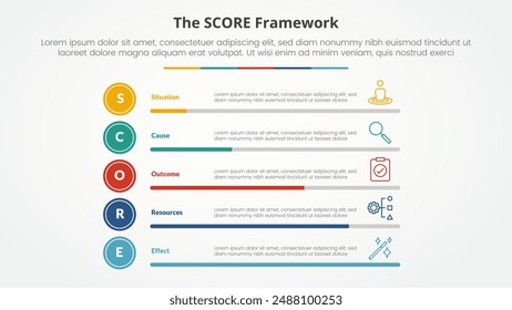 score model infographic concept for slide presentation with percentage bar progress stack with 5 point list with flat style vector