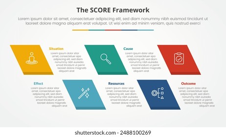 concepto de infografía del modelo de puntuación para la presentación de diapositivas con rectángulo sesgado con lista de 5 puntos con Vector de estilo plano