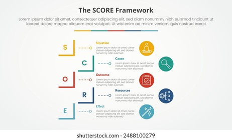 score model infographic concept for slide presentation with creative square cut rectangle outline with 5 point list with flat style vector