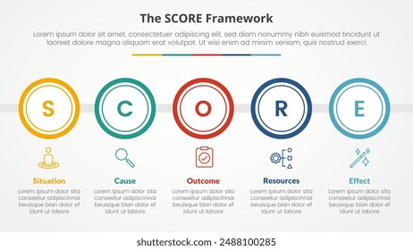 score model infographic concept for slide presentation with big circle outline horizontal with 5 point list with flat style vector