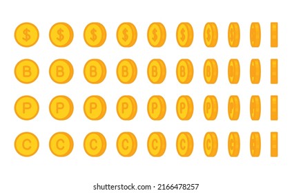 Score point coins facing different sides kawaii doodle flat vector illustration