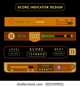 SCORE AND POINT INDICATOR DESIGN SET WITH WOOD STYLE, SUITABLE FOR YOUR GAME PROJECT, 2D GAME ASSET.