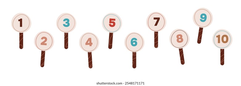 Score signs from one to ten. Votes of judges. Grade marks points. Vector illustration