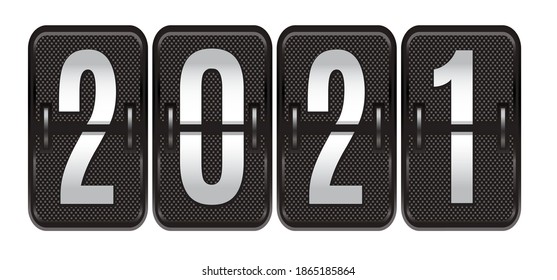 Scoreboard mit Kohlenstoffelementen aus dem Jahr 2021 zu strukturierten Elementen. Vektorfarbillustration. Kohlenstofffaserhintergrund.