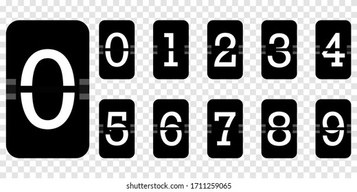 Scoreboard for account billing. Countdown numbers flip counter vector isolated set. Retro watch, flipchart or mechanical numbers from 0 to 9