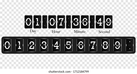 Cuadro de indicadores para la facturación de cuentas. Los números de cuenta regresiva el conjunto aislado del vector. Número de relojes retro, rotafolios o números mecánicos de 0 a 9