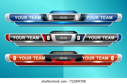 Scoreboard Broadcast Graphic and Lower Third Template for soccer and football, vector illustration
