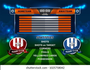 Scoreboard Broadcast Graphic and Lower Thirds Template for soccer and football, vector illustration